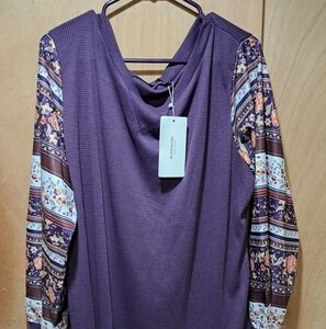 Womens Purple and Patterned Sleeve Top